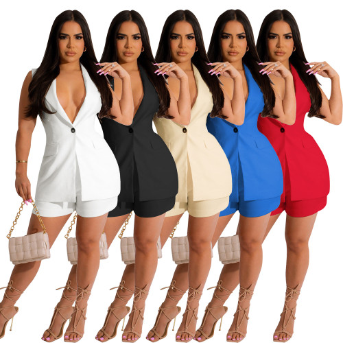 Women's suit two-piece suit small suit jacket sleeveless shorts