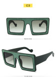 Super large frame shiny sunglasses for women's square flat top sunglasses for men's trendy travel luxury ball glasses