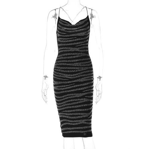 Personalized hot diamond sexy low cut swing neck open back strap wrap buttocks dress