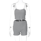 Women's suspender with exposed navel small vest fashion casual shorts set