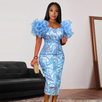 Yarn mesh stitching sleeveless dress, party cocktail party, one shoulder sexy dress dress Yarn mesh stitching sleeveless dress, party cocktail party, one shoulder sexy dress dress