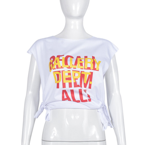 Personalized Sleeveless Lace Up Printed Top T-shirt
