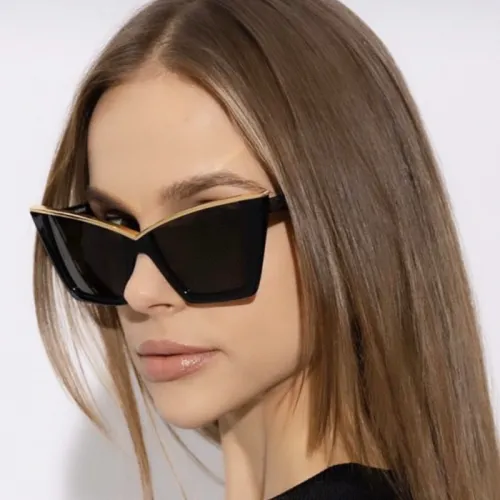 Large frame cat eye sunglasses for women, golden V-top, cool sunglasses, trendy and stylish glasses