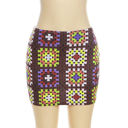 Fashionable and personalized street digital print high waisted slim fitting casual skirt