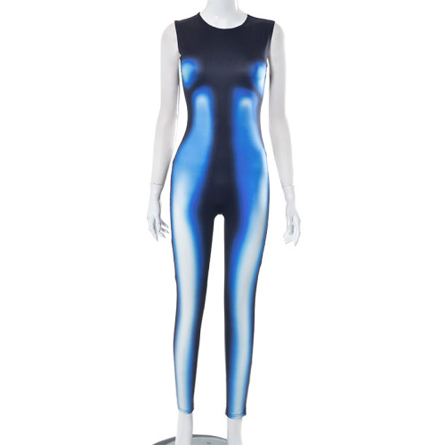 Printed sleeveless round neck jumpsuit