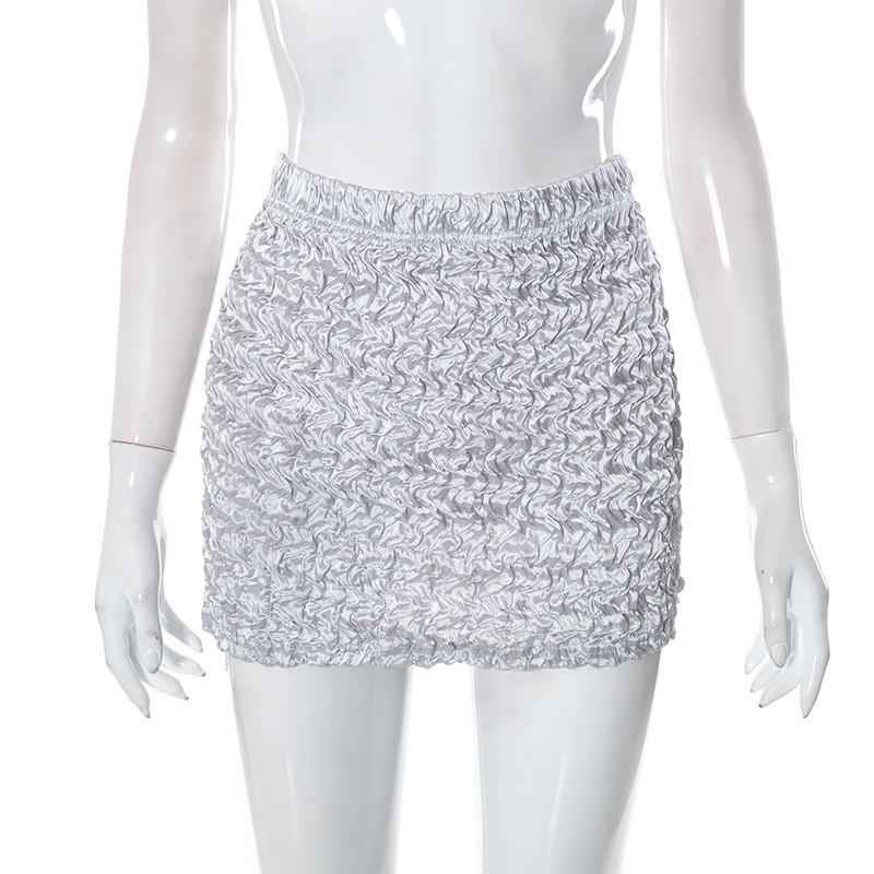 Solid pleated high elastic skirt miniskirt