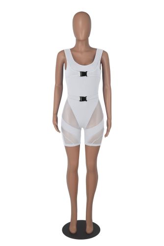 Mesh stitching sexy perspective tank top jumpsuit