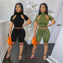 Women's Sexy Shoulder Slim Fit Solid Color Casual Short Two Piece Set