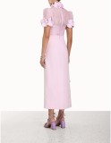 Water soluble floral collage bubble sleeve top+high waisted skirt set