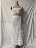 Half-length skirt with fish tail and buttocks, two-piece off waist lace dress
