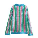 Women's Fashion Stripe Knitted Coat+Two Piece Hanging Straps