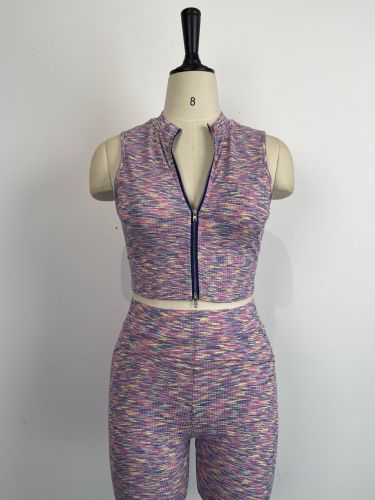 Women's tight zippered vest set, tight shorts two-piece set