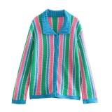 Women's Fashion Stripe Knitted Coat+Two Piece Hanging Straps