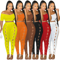 Sexy Off Shoulder Button Pants Two Piece Set