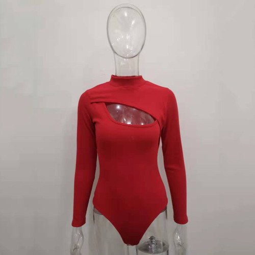 Sexy women's long sleeved pit heart machine jumpsuit