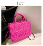 Handheld women's bag, candy colored embossed letters, small square bag, simple one shoulder crossbody PU bag