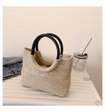 Large capacity portable straw woven bag, single shoulder woven bag