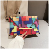 Fashionable plaid contrasting color small square bag with hand held envelope bag