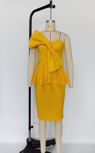 Ruffled Bow Decorative Side Seam Invisible Zipper Dress