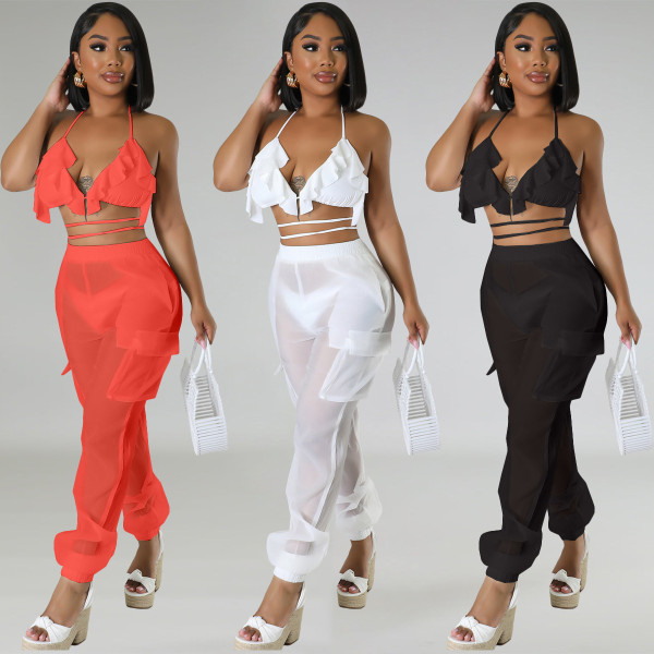 Bikini Swimwear Chiffon Pocket Pants Set Three Piece Set