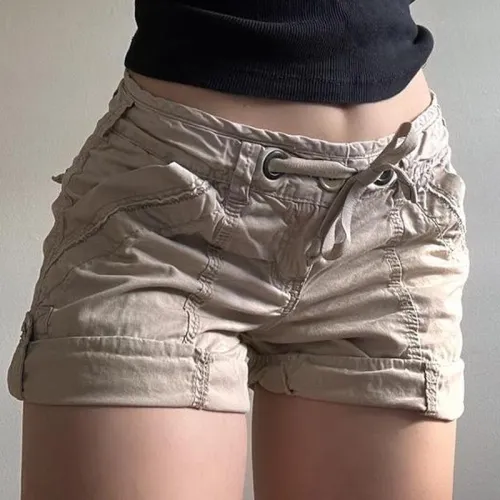 Sports Street Pocket Lace up Work Clothes Woven Shorts Low Waist Basic Casual Pants