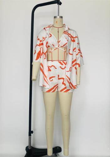 Printed shirt fabric set vacation beach three piece set