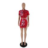 Women's button threaded printing personalized dress set