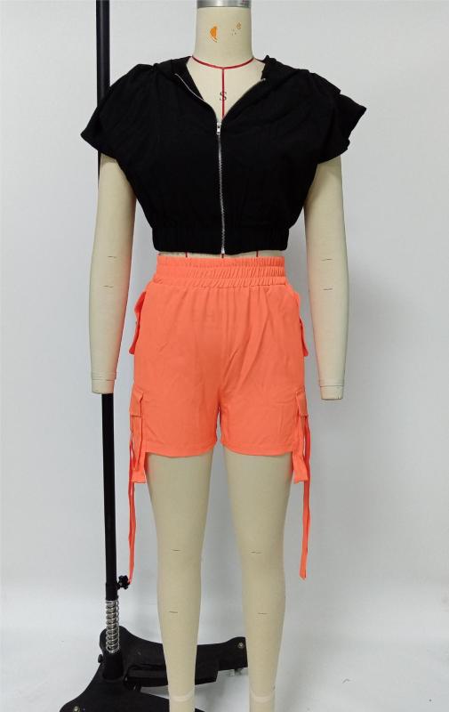 Six pockets elastic waistband woven fabric work shorts