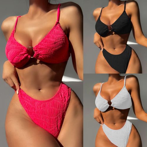 Special pattern bikini solid color small circle triangle bag swimsuit