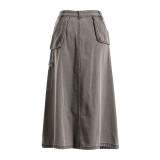 Design contrast color patchwork A-line skirt mid length 7-point skirt