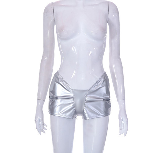 Sexy shorts design with exposed navel leather pants