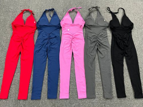 Lace up style one piece quick drying tight yoga pants for breathable women's wrinkled peach buttocks lifting exercise fitness pants