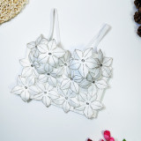 Stereoscopic flower inlaid diamond shaped bra with fishbone top and short fragrant suspender vest