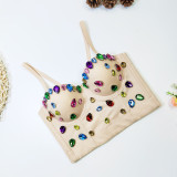 Nail Bead Fish Bone Strap Outer Wearing Chest Short Fit Spicy Girl Jewel Color Diamond Bra