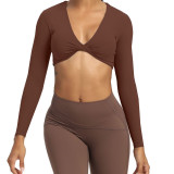 Nude yoga long sleeved women's fitness suit, sports yoga long sleeved T-shirt, sports fitness top