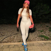 Women's fashion short sleeved zippered exercise yoga jumpsuit