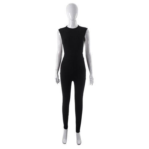 Solid color backless tight long sleeved women's casual pants