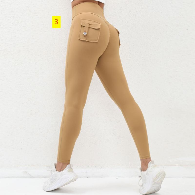Honey Peach Hip Work Suit Tight Pocket Yoga Pants Women's High Waist Elastic Hip Lifting Button Quick Drying Running Fitness Pants