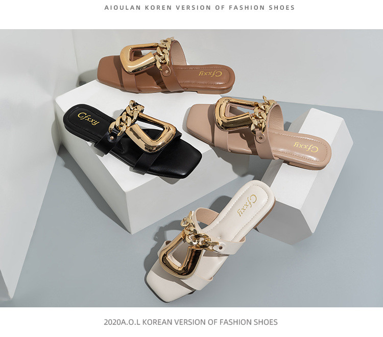 Versatile Chain U Button Slippers for Women's Hollow Outward Wear Sandals