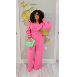 Sexy solid color long neck jumpsuit with three colors available