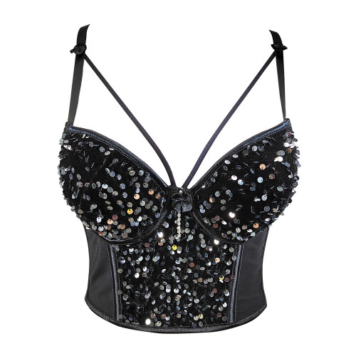 Mesh patchwork velvet sequin underwear short corset tight wrap chest sexy bead embroidery strap