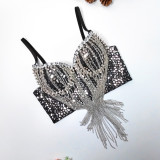 Rock and roll style sequin tassel suspender with steel ring corset short sexy spicy girl nightclub bra stage vest
