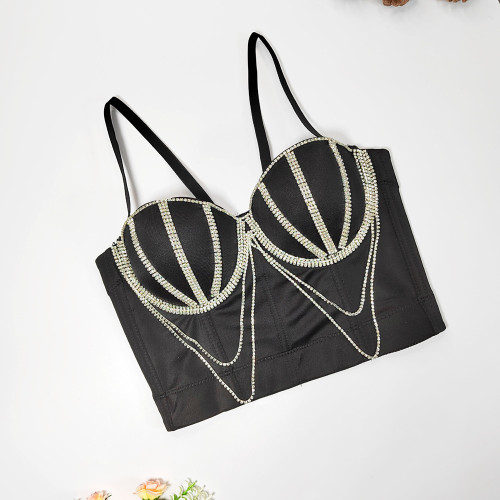 Water diamond chain nail bead bra and waist short fishbone shaping bra for external wear