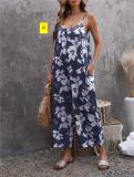 Women's suspenders, straps, printed jumpsuit, jumpsuit pants