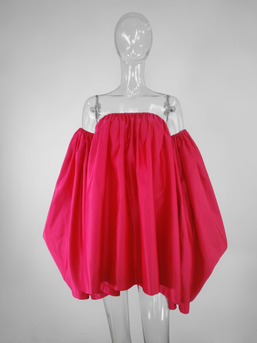 Women's One Shoulder Doll Dress Solid Lantern Dress Sexy Dress
