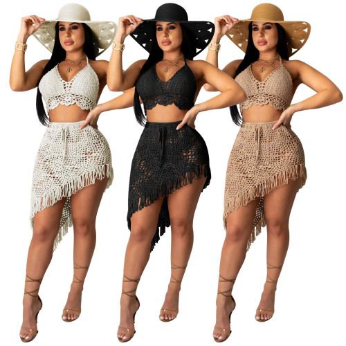 Women's Sexy Handmade Hooked Tassel Casual Set Beach Swimwear Set