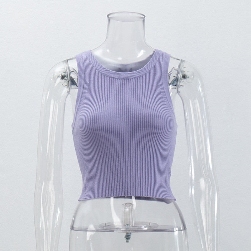 Solid color slim fitting threaded top with short strap vest