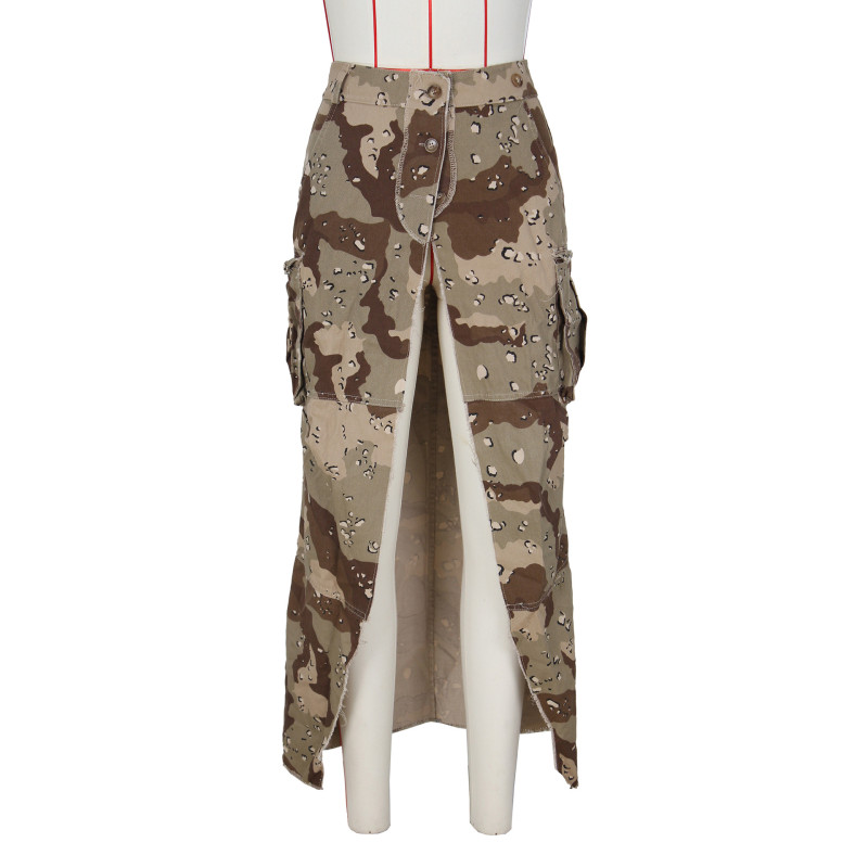 Women's Fashion Personalized Camo Wash Pocket Split Tassel Half Dress