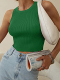 Solid color slim fitting threaded top with short strap vest