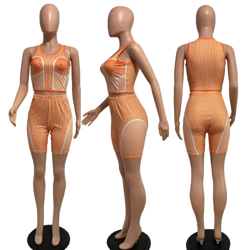 Women's sports vest set casual positioning printing two-piece set